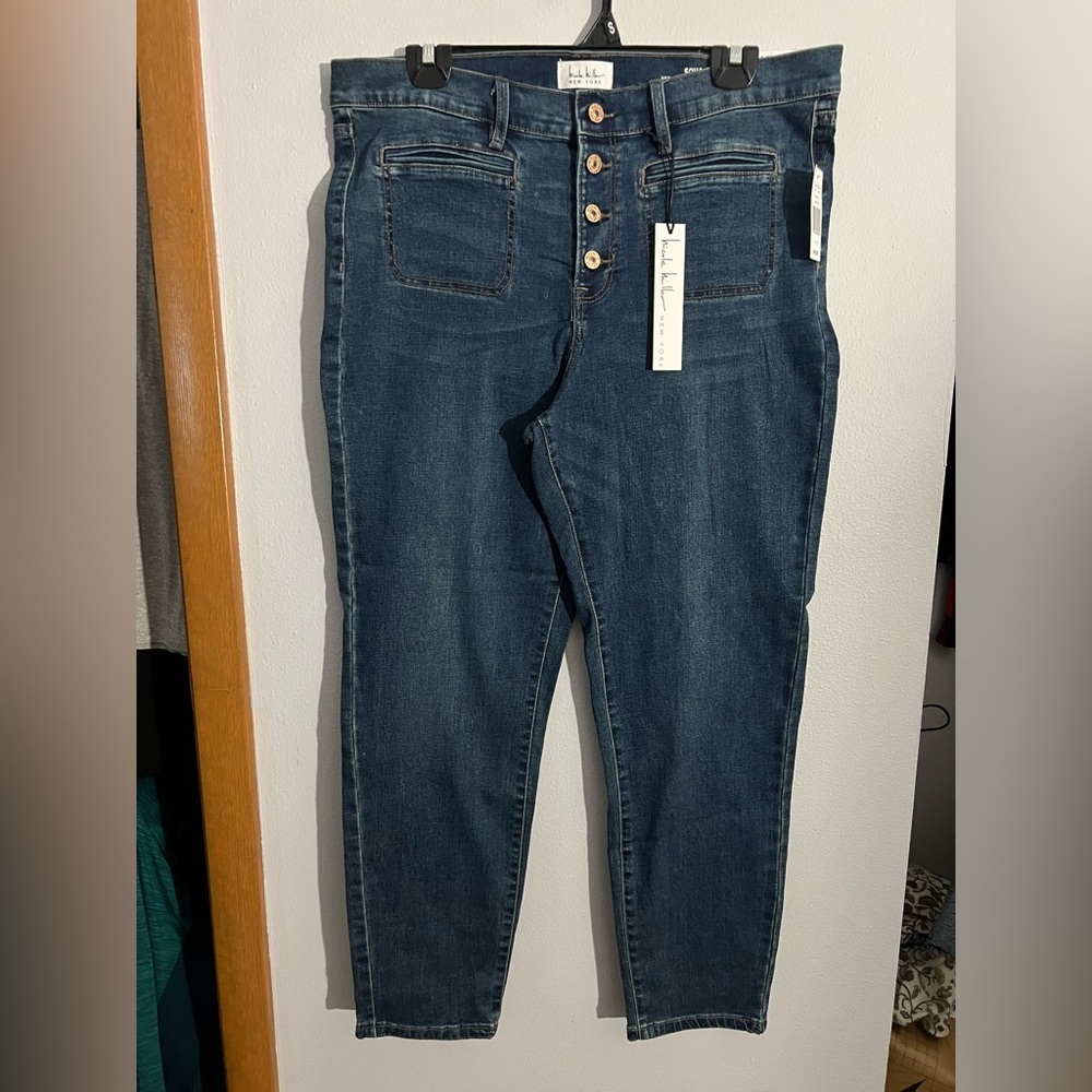 Nicole Miller High Rise Blue Jeans with Button Detail